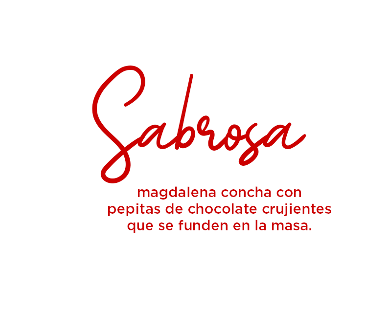 Sabrosa magdalena concha con pepitas de chocolate crujientes que se funden en la masa.