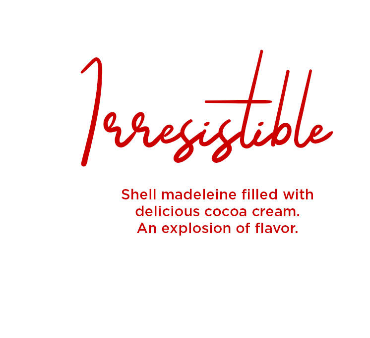 Irresistible Shell madeleine filled with delicious cocoa cream. An explosion of flavor.